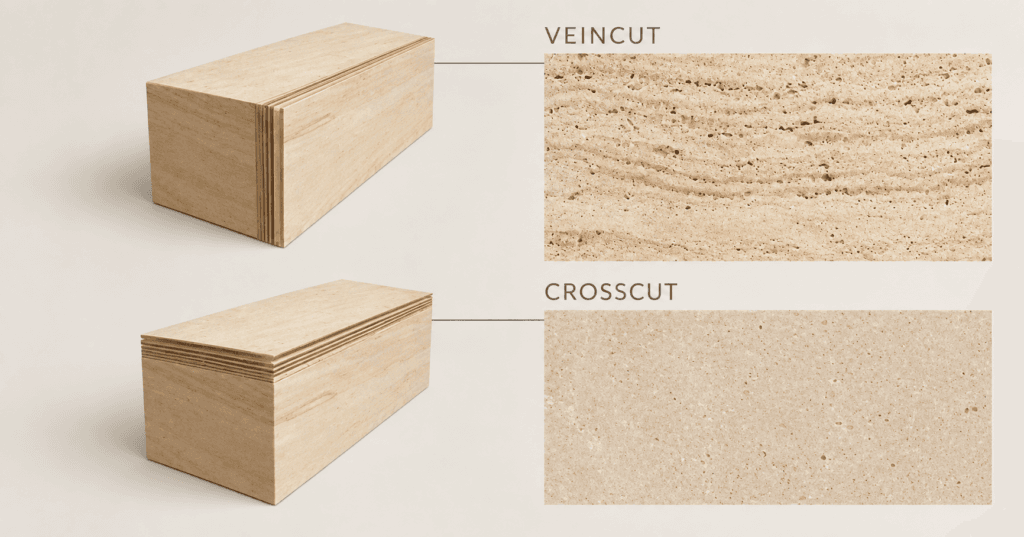 Representação da diferença entre Vein Cut e Cross Cut