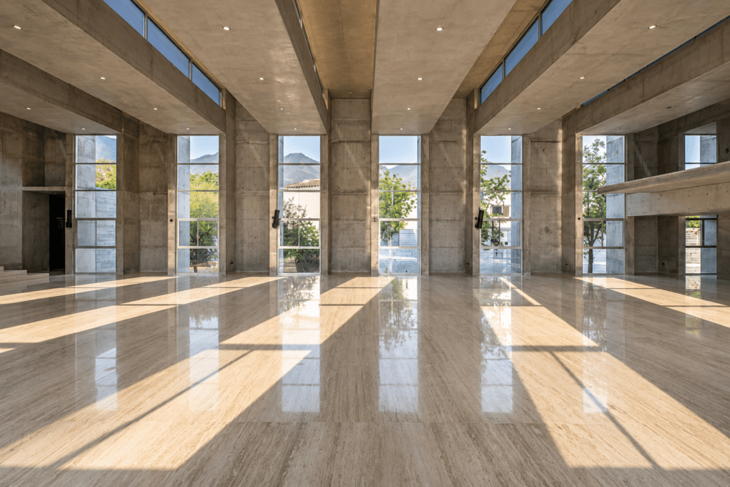 Capilla Fuego Nuevo com Travertino romano aplicado no projeto